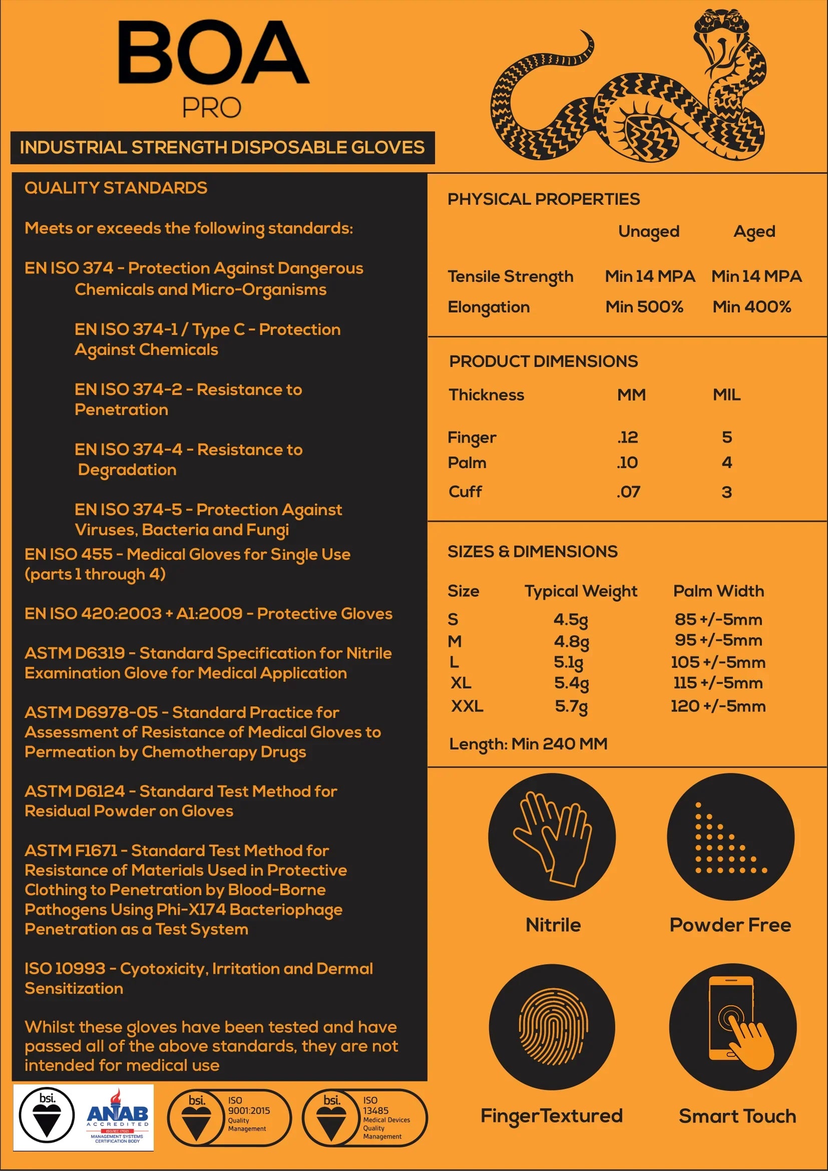 Tough Glove Boa Pro Nitrile Gloves (100 Pack, Various Sizes)