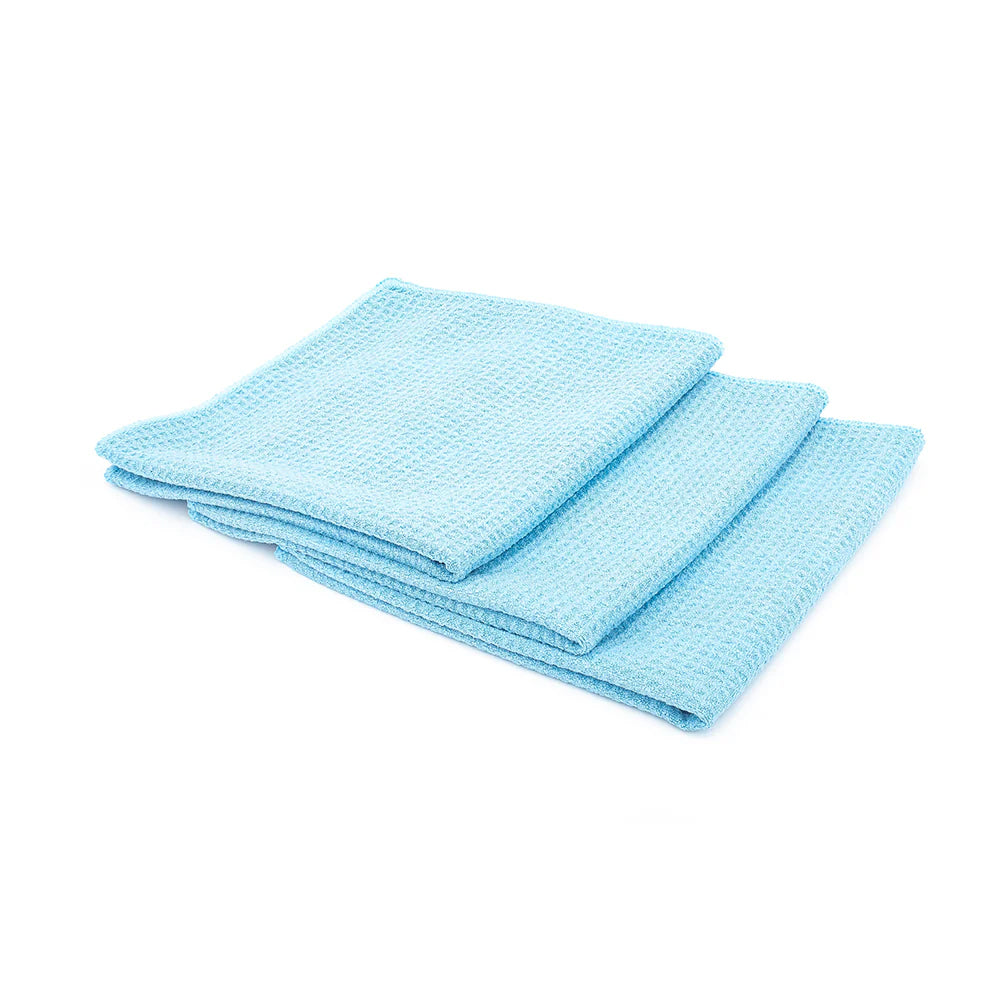 The Rag Company 16 x 16 Standard Microfibre Waffle-Weave Towel - Light Blue (3 Pack)